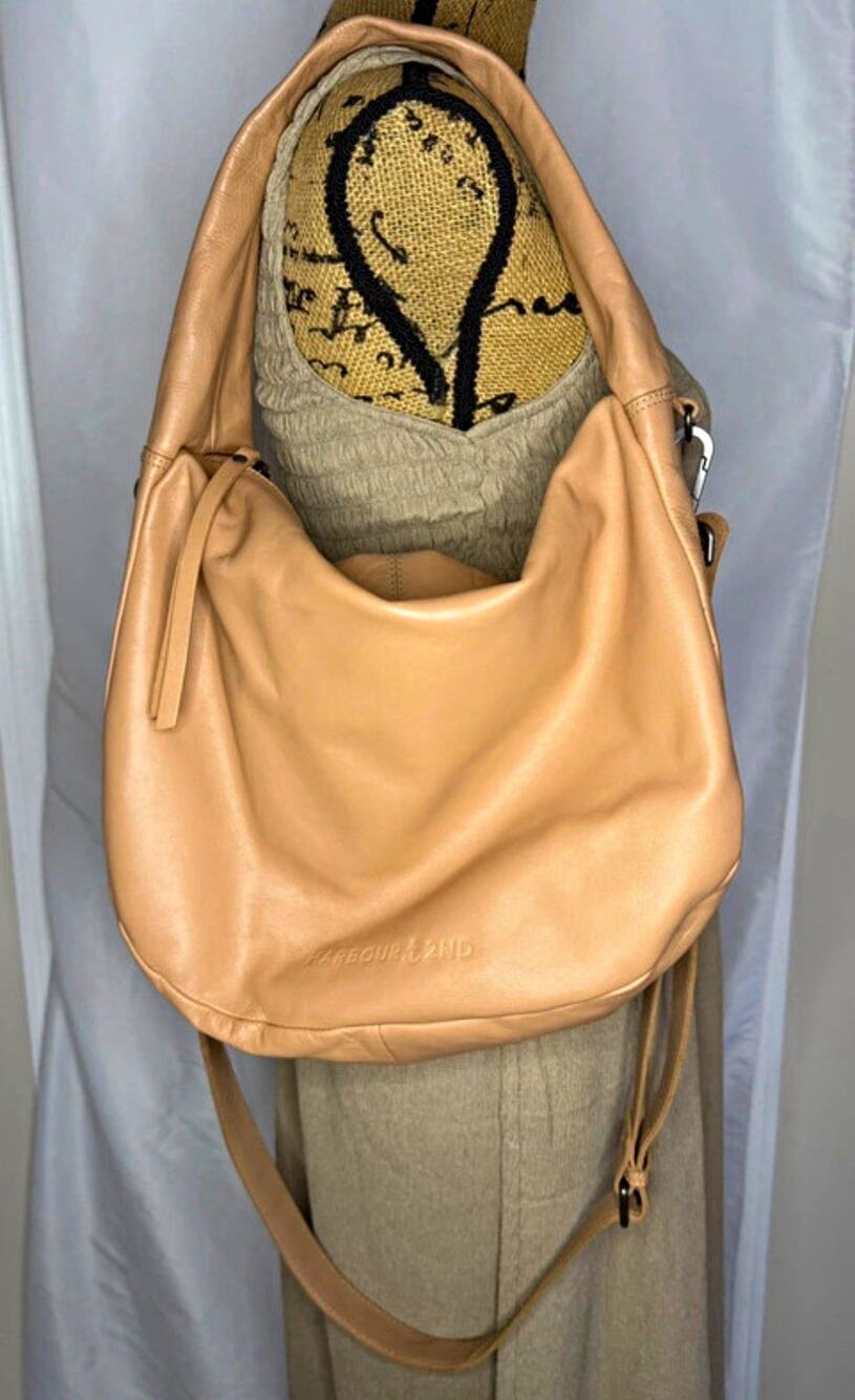 Harbour 2nd Tan Crescent Shoulder Bag Zip Top Adjustable Strap Inner Pockets